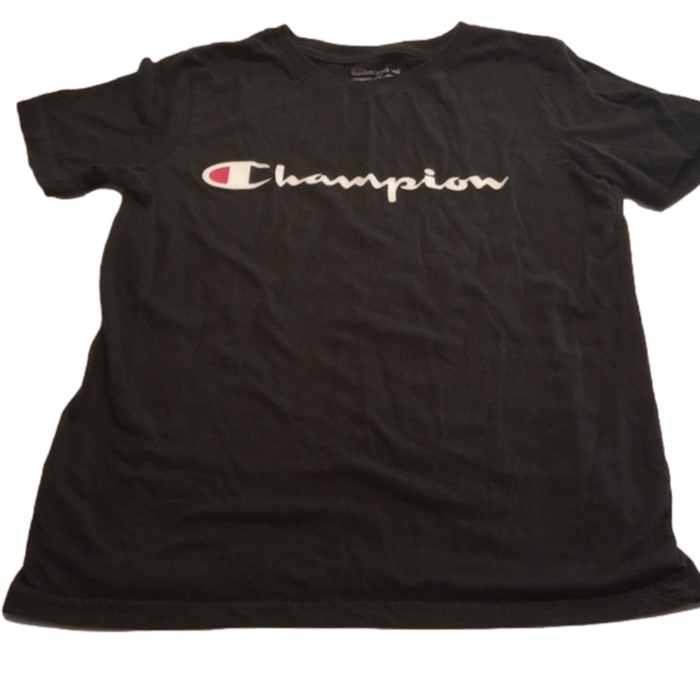 Champion kids classic crew neck short sleeve shirt, size large, black and white